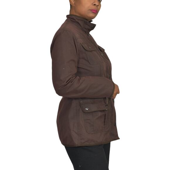 Barbour Utility Jacket Brown Wax Cotton Flannel Lined Slim Hip Length Size 10 - Picture 6 of 16